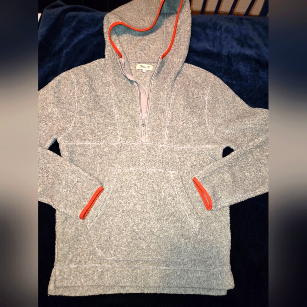 Madewell Fleece Sweater Unisex Gray With Hood. Size Small